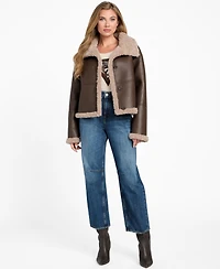 Guess Women's Stand-Collar Faux-Shearling Coat