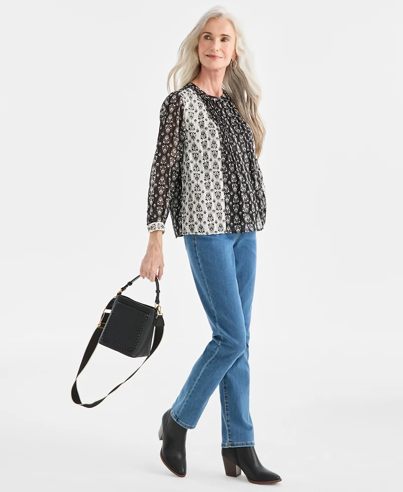 Style & Co Women's Printed Pintuck Shine Blouse, Macy's Exclusive
