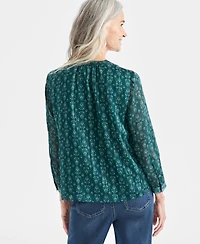 Style & Co Women's Printed Pintuck Shine Blouse, Macy's Exclusive