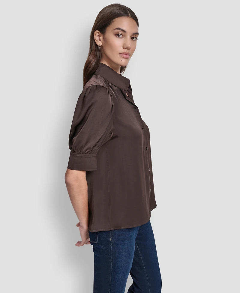 Dkny Jeans Women's Stand Collar Puff-Sleeve Shirt
