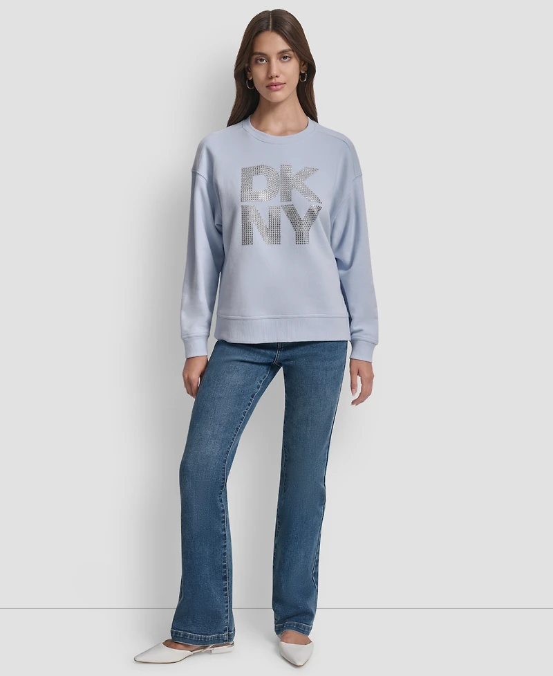 Dkny Jeans Women's Rhinestone Logo Cotton Crewneck Sweatshirt