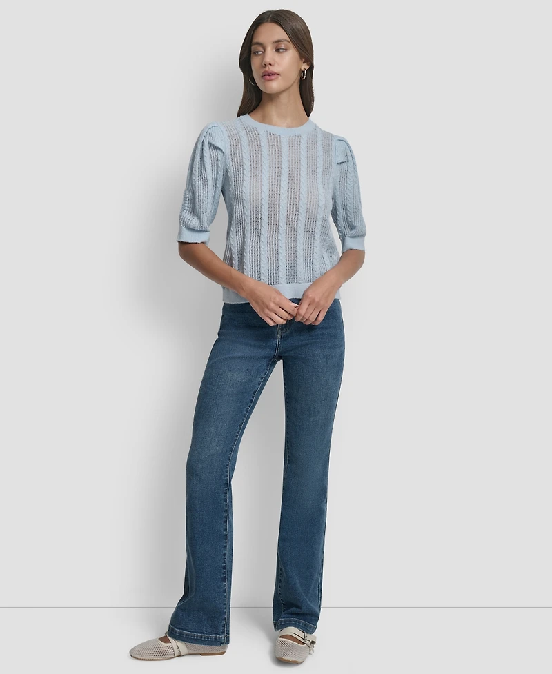 Dkny Jeans Women's Mixed Stitch Puff-Sleeve Sweater