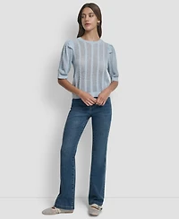 Dkny Jeans Women's Mixed Stitch Puff-Sleeve Sweater