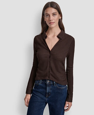 Dkny Jeans Women's Textured Collared Button-Front Top