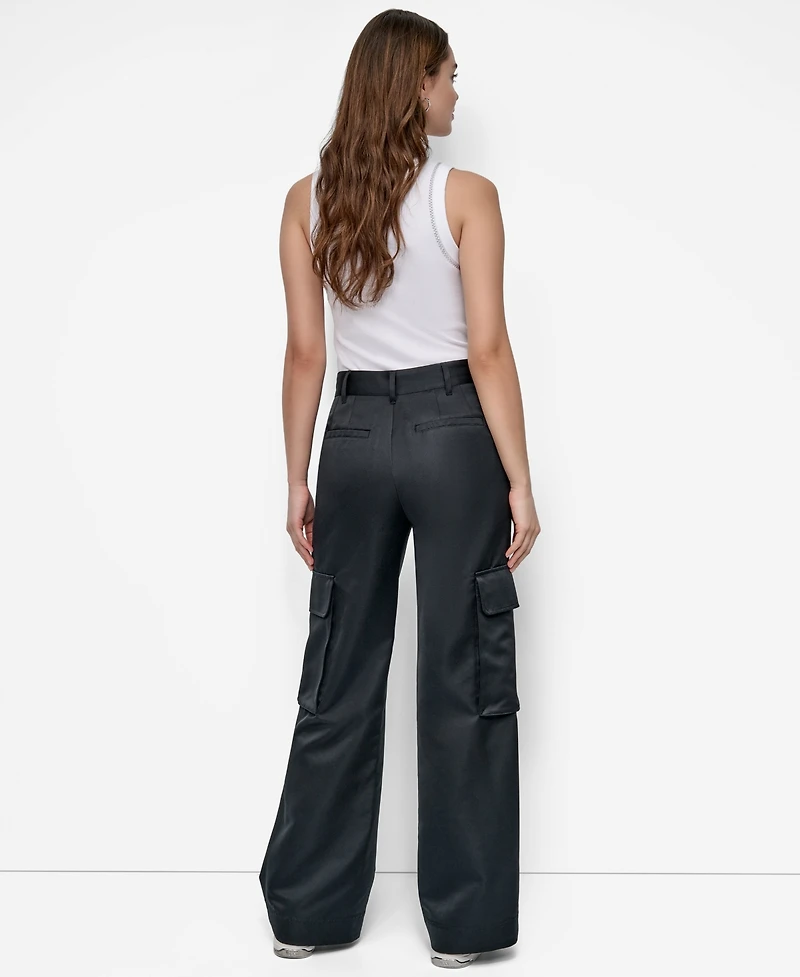Dkny Jeans Women's High Waist Wide Leg Cargo Pants