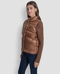 Dkny Jeans Women's Quilted Mock Neck Puffer Vest Jacket