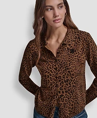 Dkny Jeans Women's Mini Leopard Print Cardigan Top - On9