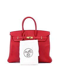 Pre-Owned Hermes Birkin 35 Handbag Red Epsom with Gold Hardware