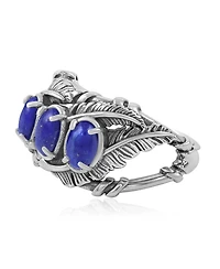 American West Jewelry Sterling Silver Lapis Three Stone Feather Ring, Sizes 5 to 11