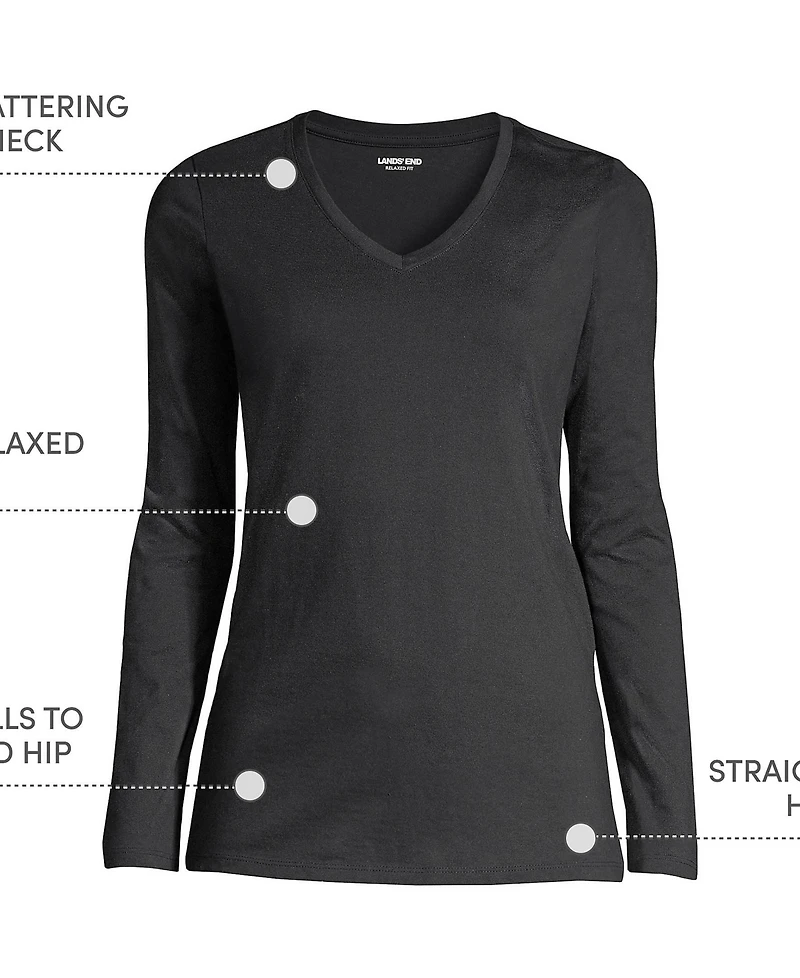 Lands' End Women's Relaxed Supima Cotton Long Sleeve V-Neck T-Shirt