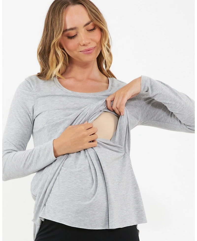 Ripe Maternity Comfortable Raw Edge Nursing Top Silver Marle