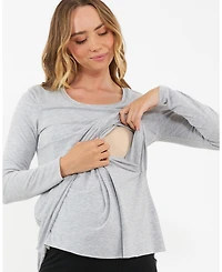 Ripe Maternity Comfortable Raw Edge Nursing Top Silver Marle