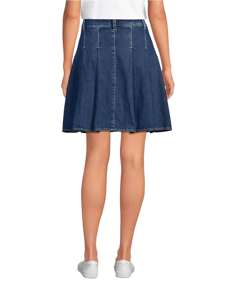 Lands' End Women's Lightweight Denim Mid Rise Pleated Above the Knee Skirt
