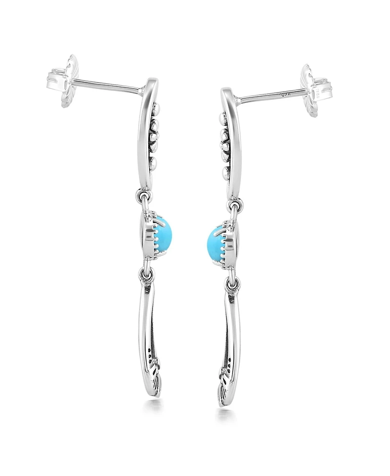 American West Jewelry Sterling Silver Sleeping Beauty Turquoise Teardrop Double Loop Gemstone Earrings