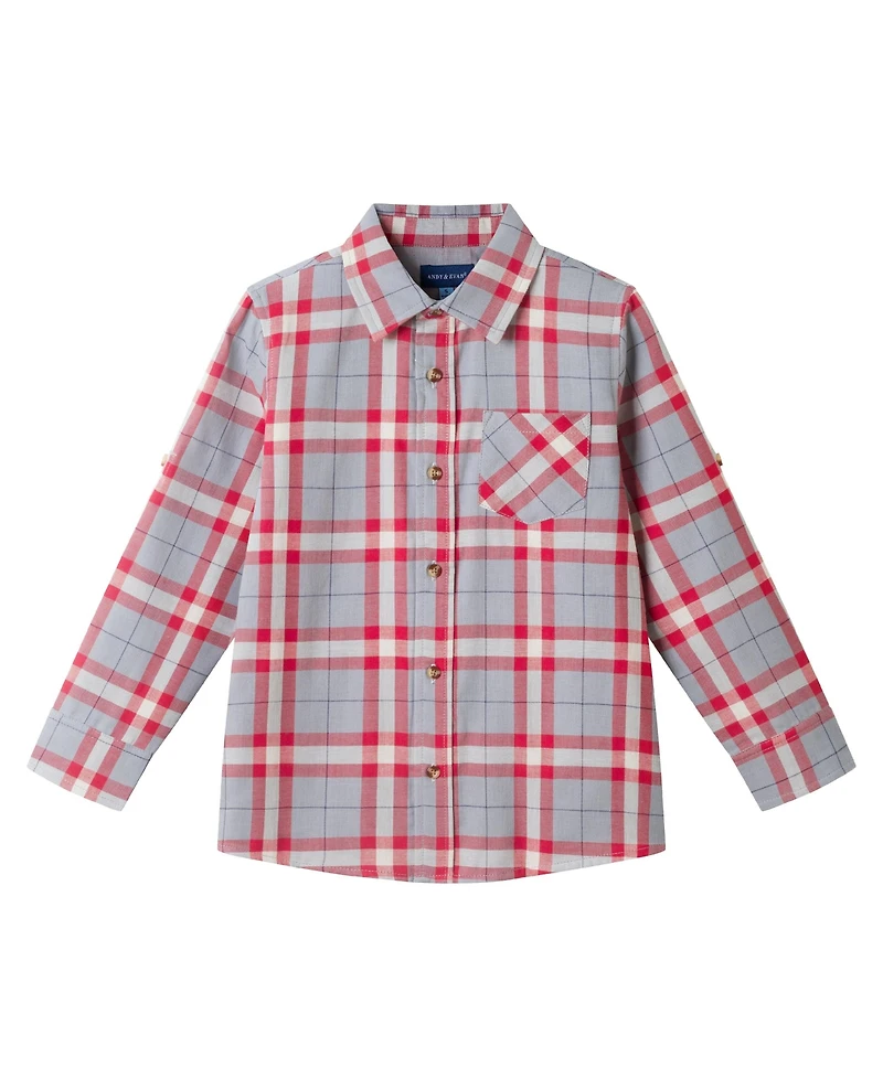 Andy & Evan Toddler Boys Toddler/Child Grey/Red Plaid Flannel Buttondown