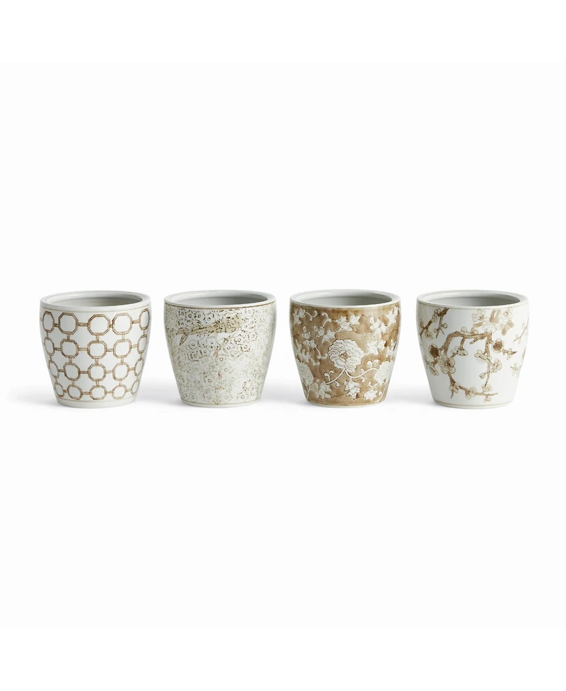 Napa Home & Garden Province Pots, Set of 4 - Brown & White Chinoiserie Planters