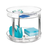 iDesign 9-Inch Recycled Plastic 2-Tier Lazy Susan Organizer - Clear/Chrome