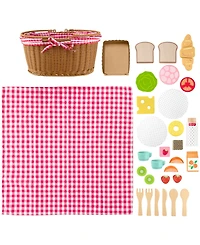 Fisher Price Wooden Picnic Basket and Food Pretend Play Set, 31 Wood Pieces