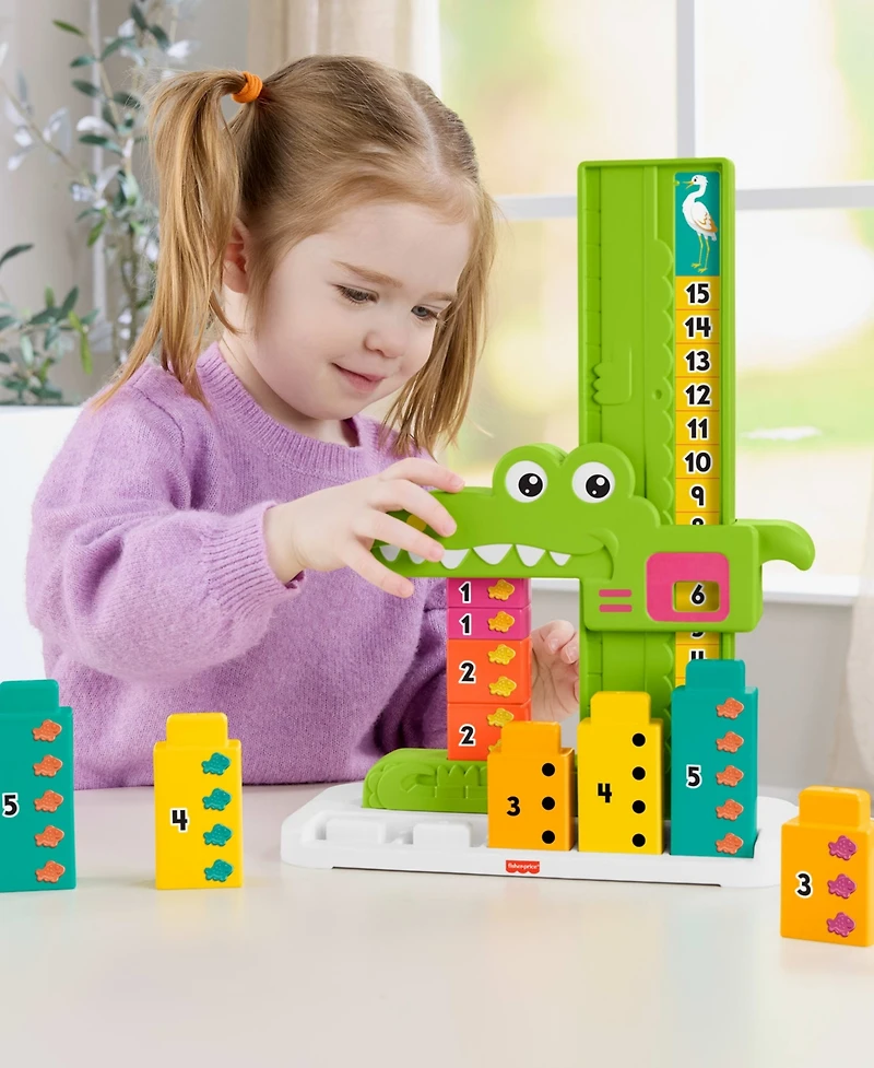 Fisher Price Adding Alligator Educational Toy Stacking Blocks, 10 pieces