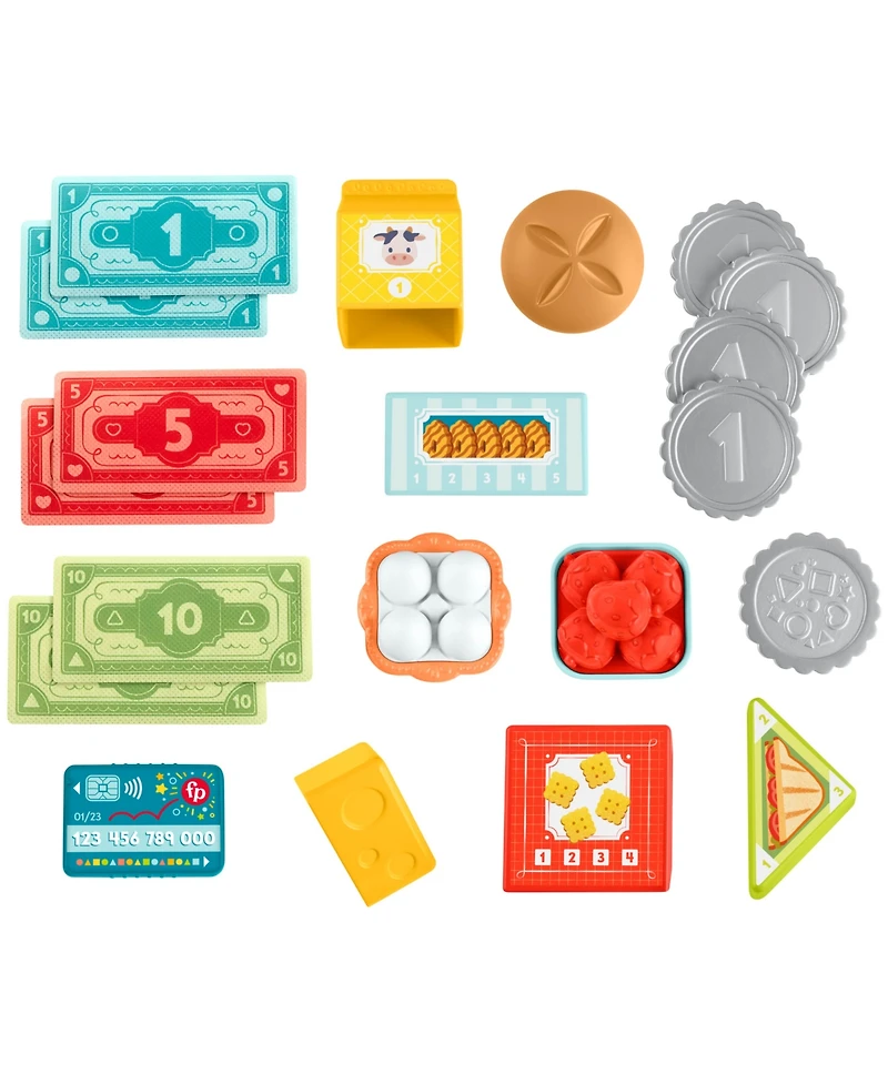 Fisher Price Laugh and Learn Count and Shop Cash Register Electronic Toddler Learning Toy, 20 Pieces