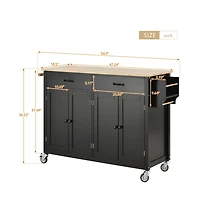 54.3" Kitchen Island Cart, Storage Cabinet with Solid Wood Top, 4-Door Cabinet, 2 Drawers & Locking Wheels-Maison Boucle