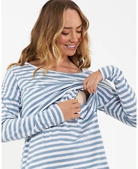 Ripe Maternity Maternity Lionel Long Sleeve Nursing Tee in Petrol and White - Stylish and Comfortable Wear