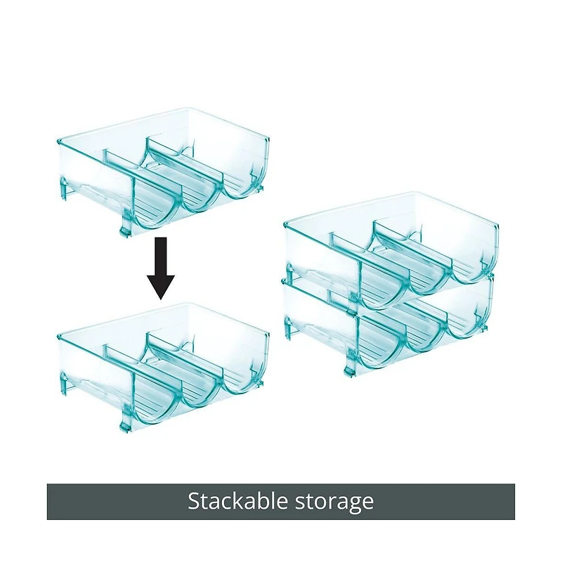 mDesign Plastic Free-Standing Stackable 3 Bottle Storage Rack, 2 Pack, Blue Tint, Usa Made