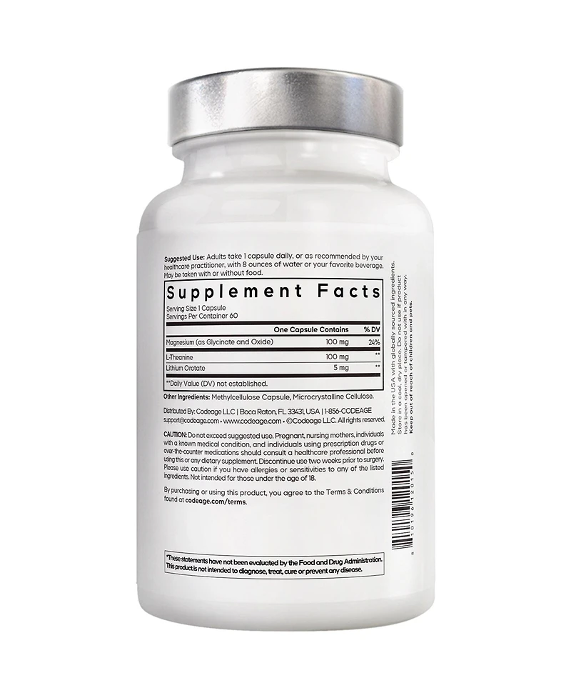 Amen Lithium Calm+ Supplement - Lithium Orotate Pills with Magnesium Glycinate & Oxide, L-Theanine - Gluten-Free, Non-gmo