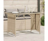 Garden Table Beige Pe rattan, powder-coated steel, tempered glass