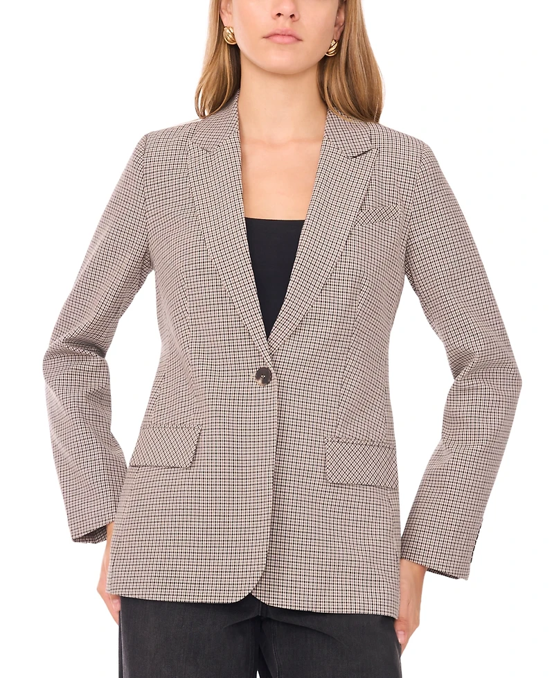 1.state Women's Peak Lapel Button Front Small Check Blazer
