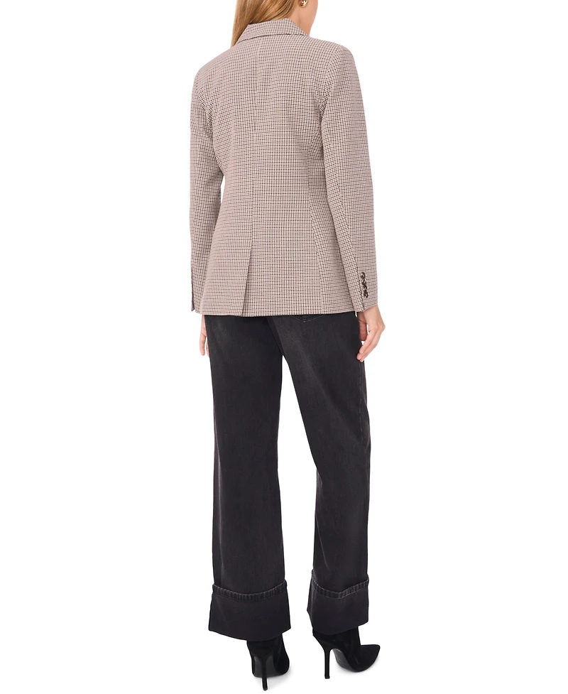 1.state Women's Peak Lapel Button Front Small Check Blazer