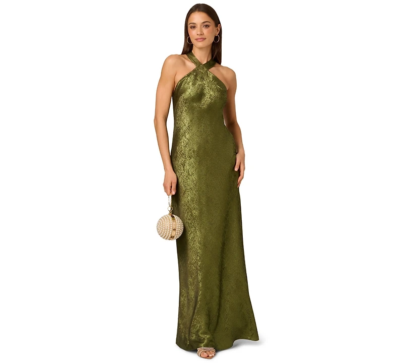 Adrianna Women's Folied-Chiffon Halter Gown