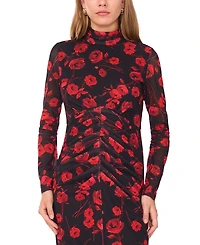 1.state Women's Long Sleeve Mock Neck Mesh Midi Dress