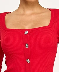 Rosie Harlow Juniors' Front Button Down Midi Sweater Dress