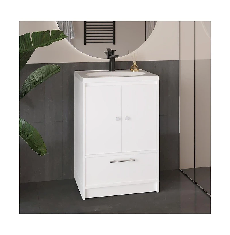 Tuhome Bathroom Vanity with Two Doors, Madison White Mdf