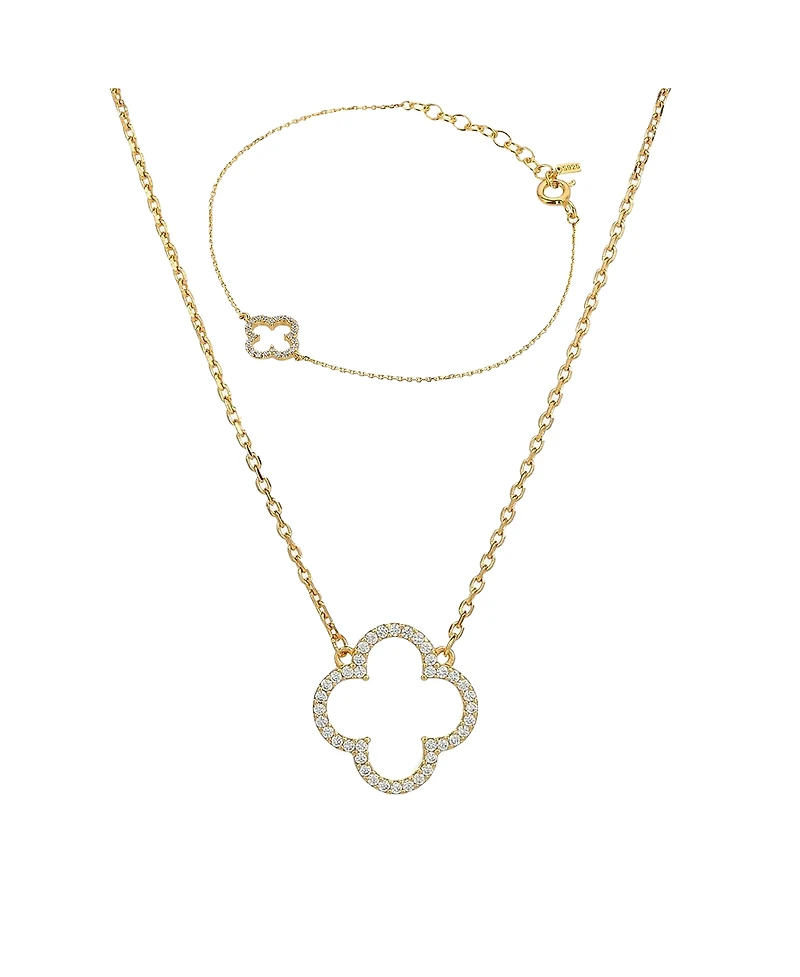 Bearfruit Jewelry Sterling Silver 18k Gold Plated Aria Clover Necklace & Bracelet Set
