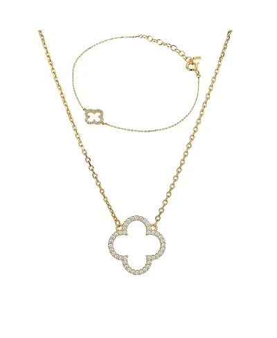 Bearfruit Jewelry Sterling Silver 18k Gold Plated Aria Clover Necklace & Bracelet Set