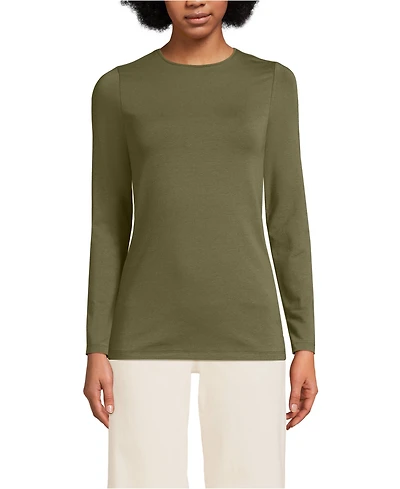 Lands' End Women's Lightweight Jersey Skimming Long Sleeve Crew Neck T-shirt