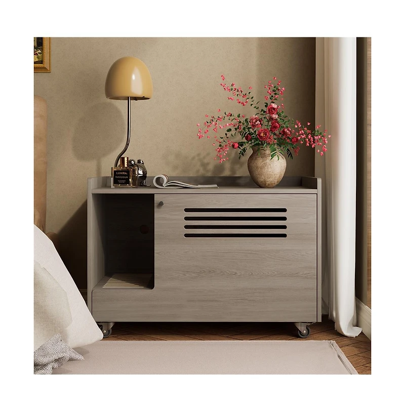 Zeus & Ruta Gray Hidden Litter Box Cabinet with Storage Bench