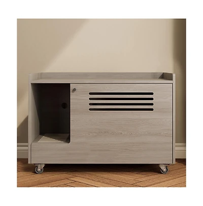 Zeus & Ruta Gray Hidden Litter Box Cabinet with Storage Bench