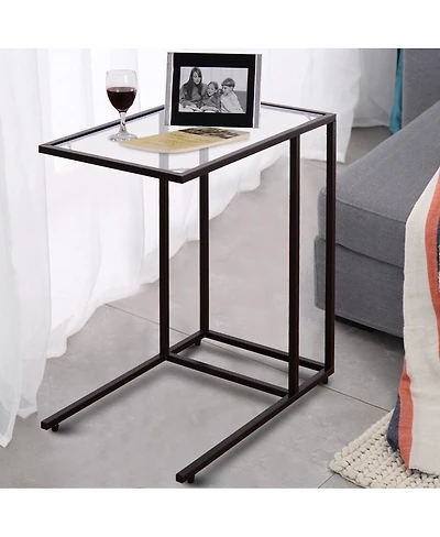 CostwayCoffee Tray Side Sofa End Table Ottoman Couch Stand Tv Lap Snack W/Glass Top