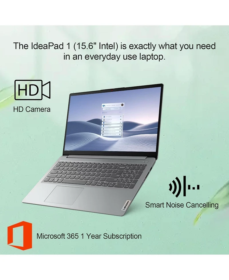 Kuu IdeaPad 1 Home Laptop, 15.6" Fhd Display, Intel Celeron Dual Core Processor, 12GB Ram, 384GB Storage(128GB eMMC + 256GB PCIe), 1 Yr Office 36
