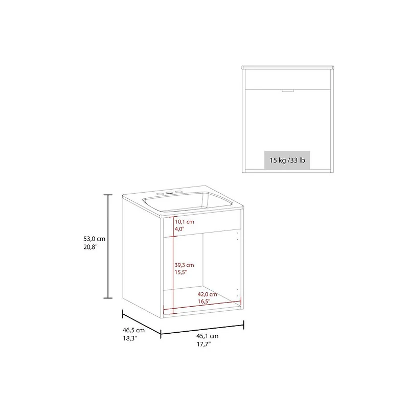 Tuhome Bathroom Vanity Meka 45 White Mdf