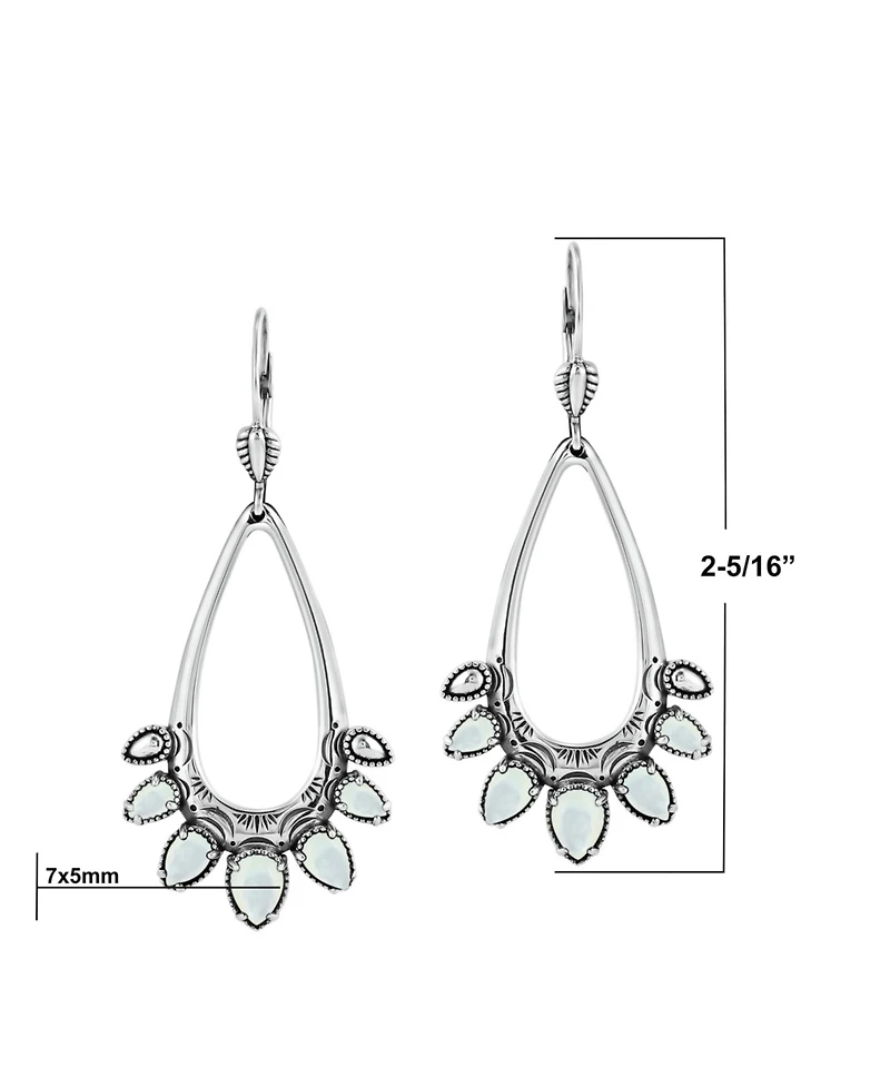 American West Jewelry Sterling Silver White Mother of Pearl Open Pear Gemstone Lever Back Earrings