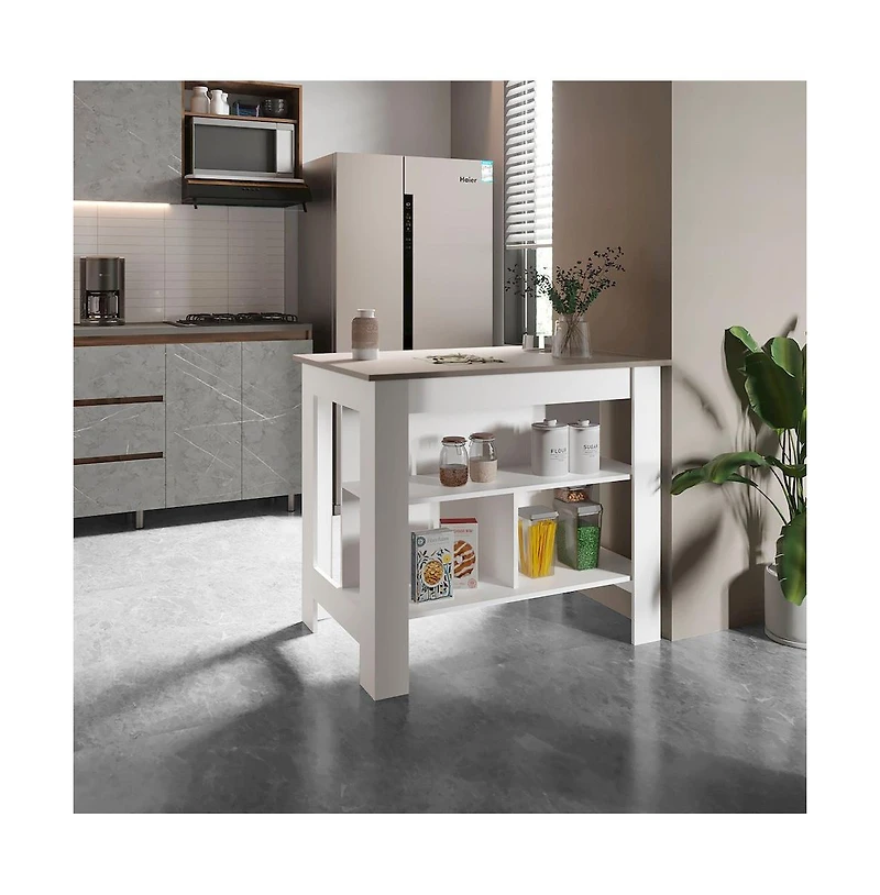 Tuhome Cortes Kitchen Island White - Taupe Mdf