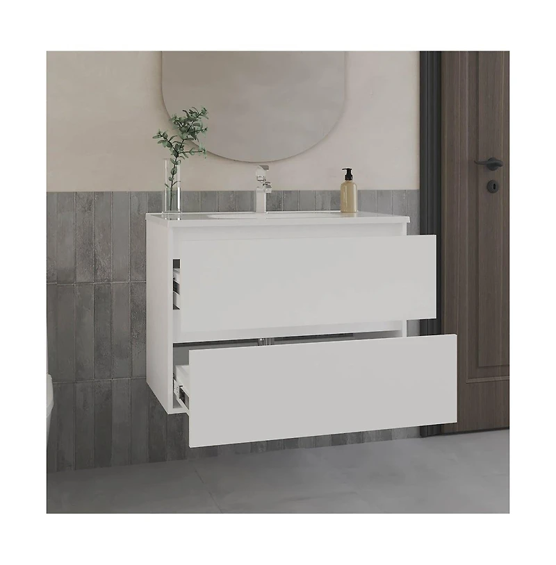 Tuhome Bathroom Cabinet Opalo White Mdf
