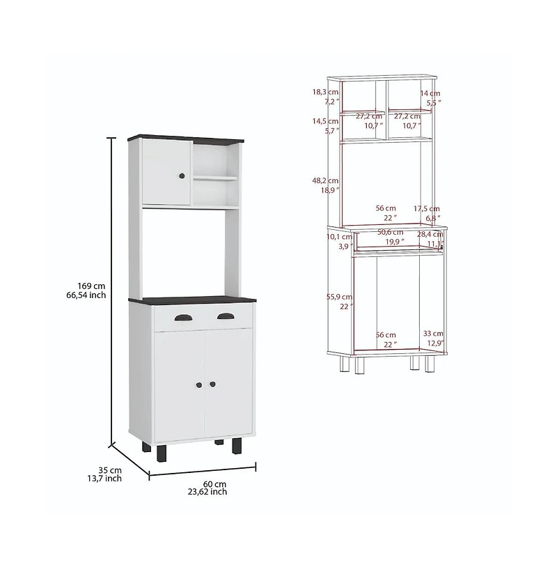 Tuhome Salen Kitchen Pantry White/Black Mdf