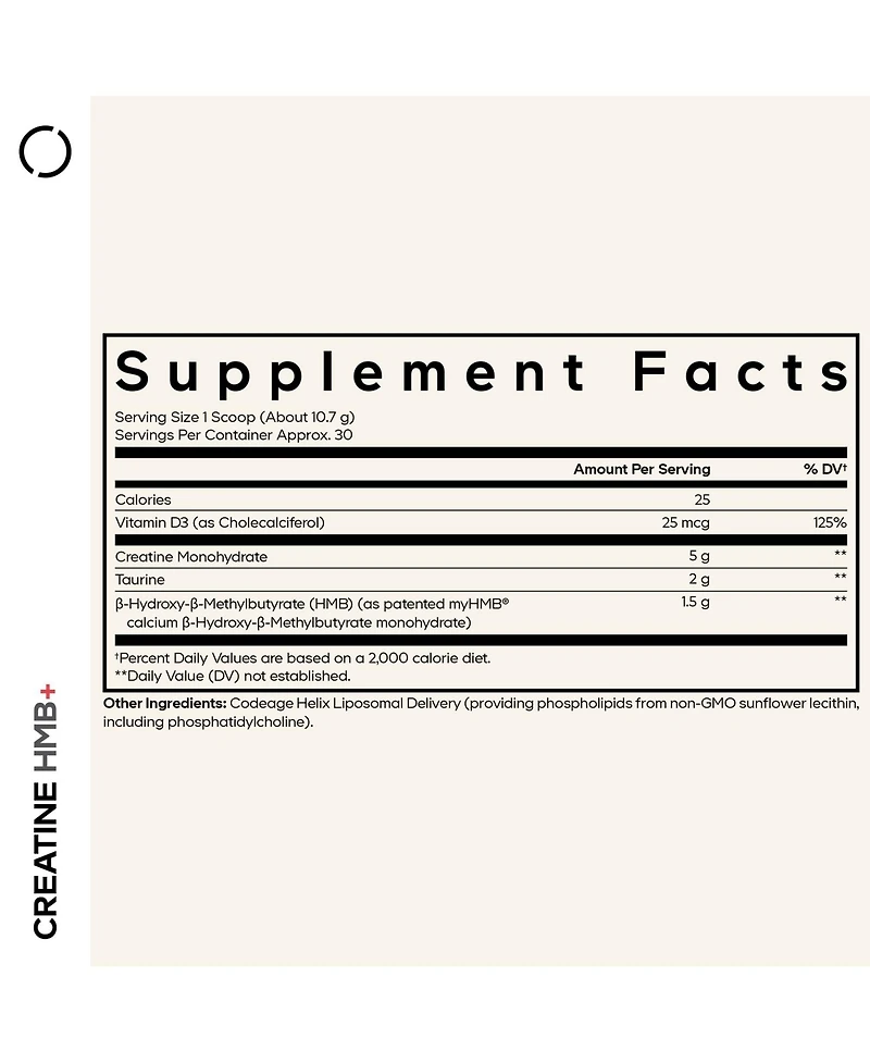Codeage Creatine Hmb+ Powder - Creatine Monohydrate, Taurine, myHMB Supplement, Vitamin D3 - Sports Support Supplement - Unflavored