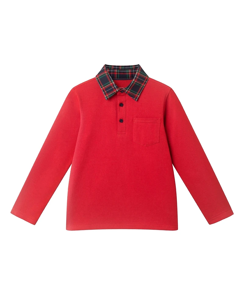 Andy & Evan Little Boys Toddler/Child Red Polo w/Plaid Collar Twill Pull On Pant