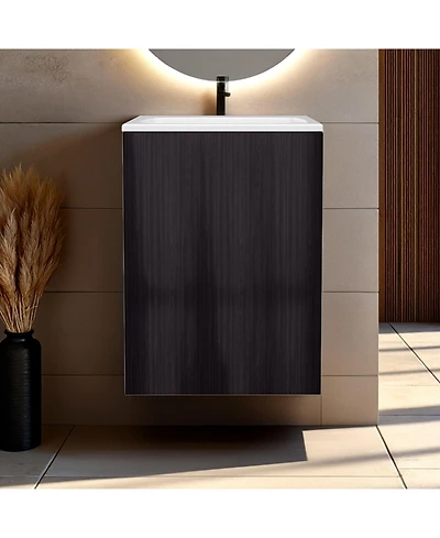 Fm Furniture Siena Compact Vanity Cabinet, Single Door, Two Open Side Shelves, Space-Saving Design, Melamine,Bathroom Storage Unit, Natural Oak